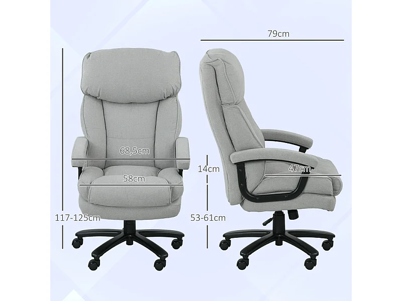 Fauteuil de bureau avec dossier haut, structure robuste, assise rembourrée, supporte jusqu'à 200 kg, gris clair, confortable pour bureau
