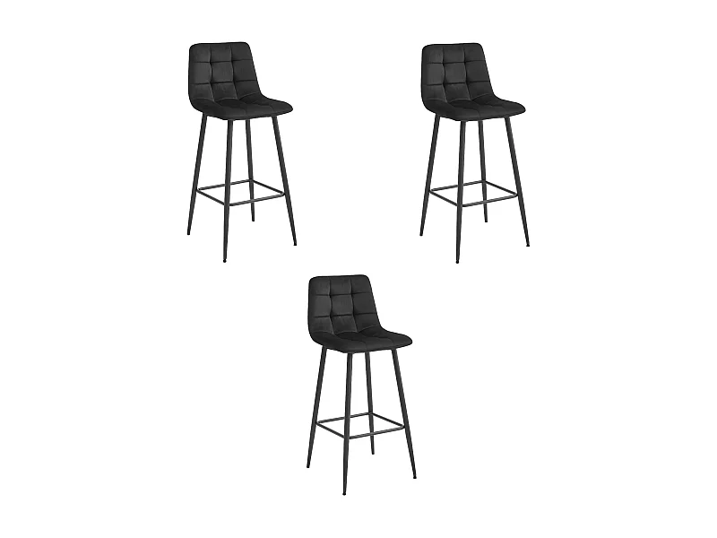 Sgabelli da bar Valora TEOTO in velluto nero con gambe in acciaio nero x3