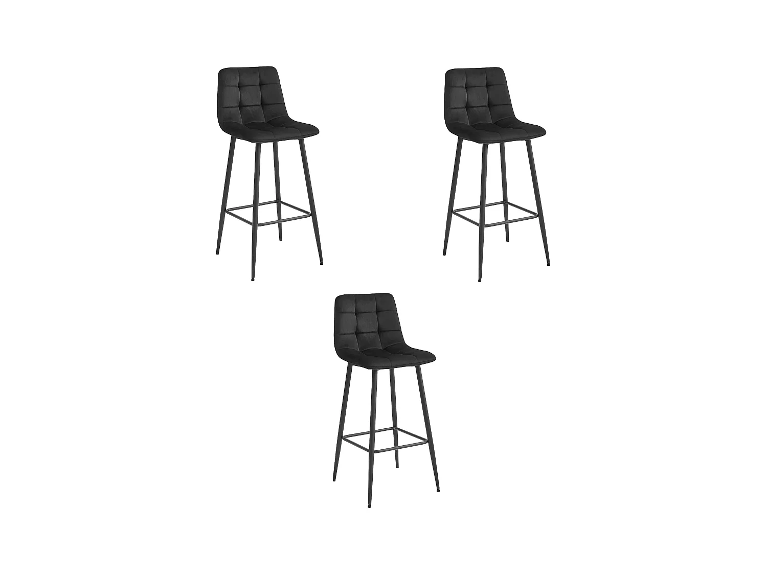 Tabourets de bar Valora TEOTO en velours noir avec pieds en acier noir x3