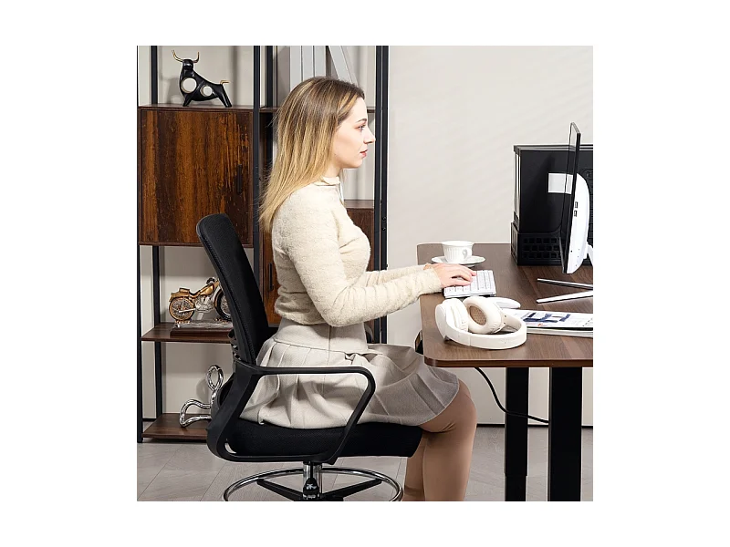 Chaise de bureau pivotante et réglable avec roulettes, fauteuil confortable noir, idéale pour bureau et home office