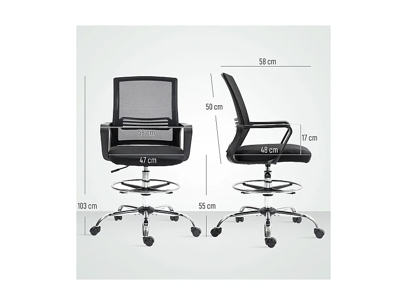 Chaise de bureau pivotante et réglable avec roulettes, fauteuil confortable noir, idéale pour bureau et home office