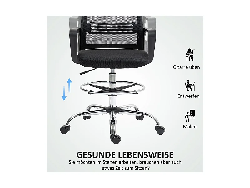 Chaise de bureau pivotante et réglable avec roulettes, fauteuil confortable noir, idéale pour bureau et home office