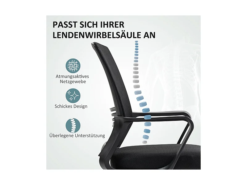 Chaise de bureau pivotante et réglable avec roulettes, fauteuil confortable noir, idéale pour bureau et home office