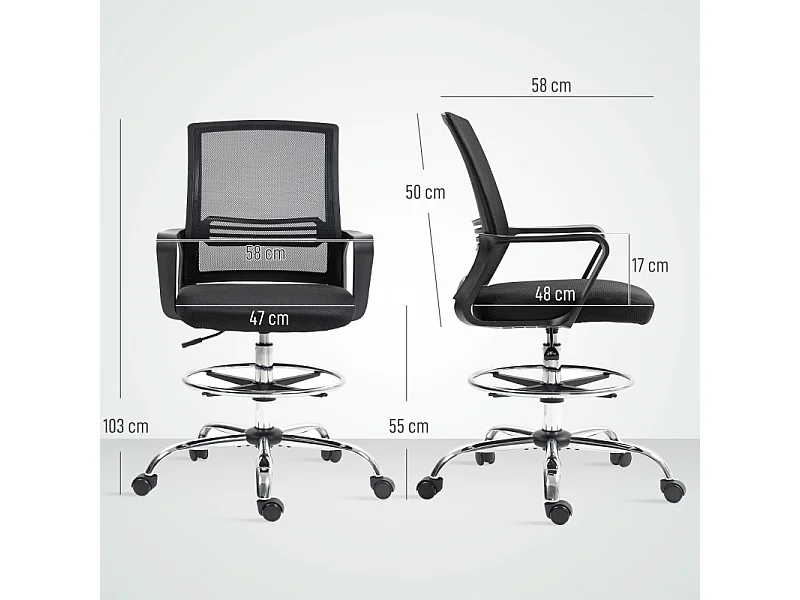 Chaise de bureau pivotante et réglable avec roulettes, fauteuil confortable noir, idéale pour bureau et home office