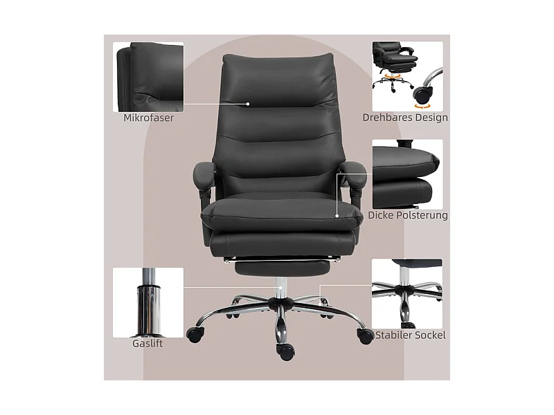 Chaise de bureau ergonomique avec massage, fonction inclinable et chauffage, réglable en hauteur, repose-pieds, pivotante, noir