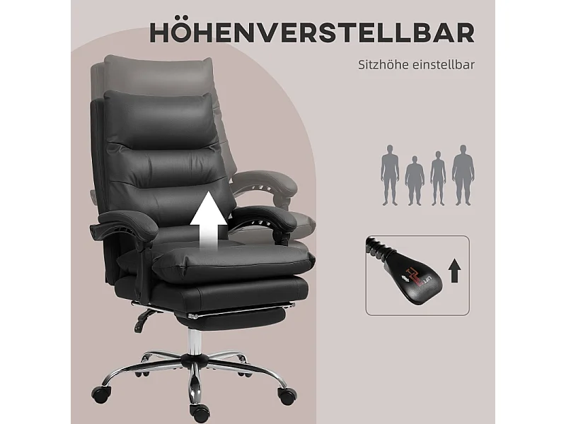 Chaise de bureau ergonomique avec massage, fonction inclinable et chauffage, réglable en hauteur, repose-pieds, pivotante, noir