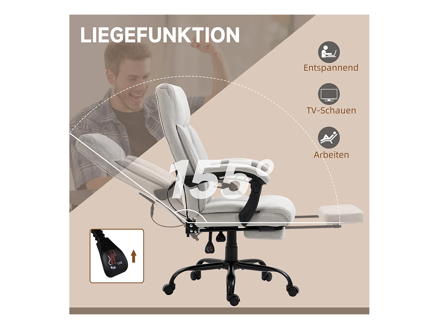 Chaise de bureau ergonomique avec massage et repose-pieds ajustable, confortable et gris, parfaite pour  bureau ou à domicile