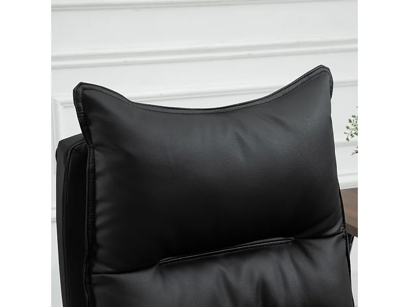 Chaise de bureau pivotante et réglable en hauteur avec repose-pieds, revêtement cuir synthétique noir, confortable pour travailler