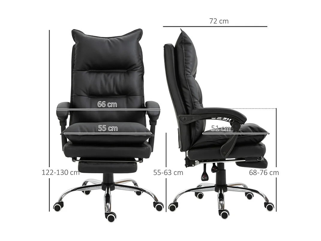 Chaise de bureau pivotante et réglable en hauteur avec repose-pieds, revêtement cuir synthétique noir, confortable pour travailler