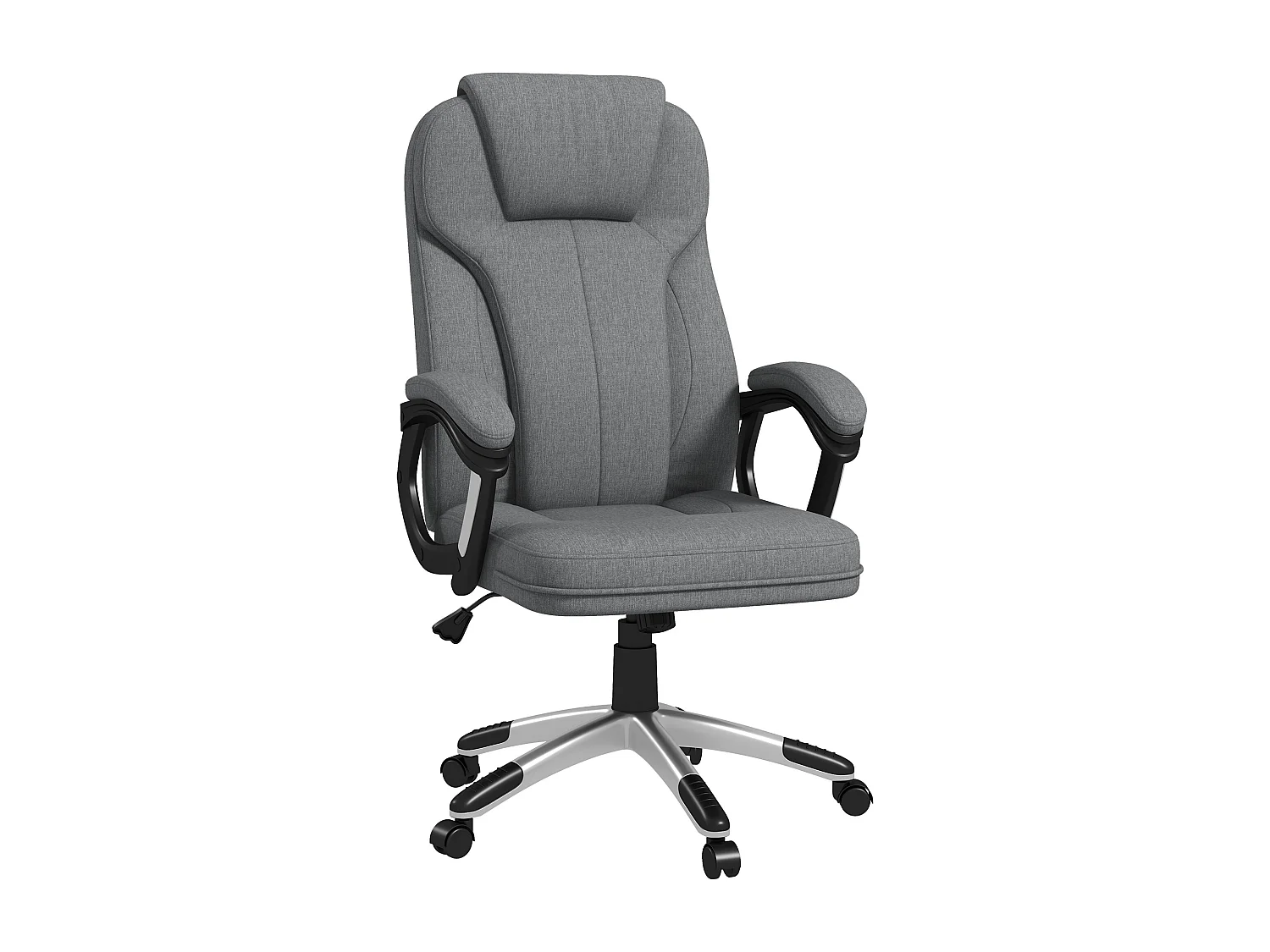 Fauteuil de bureau ergonomique réglable, avec bascule, accoudoirs et appui-tête, revêtement gris aspect lin, dimensions 66x75x110-120 cm