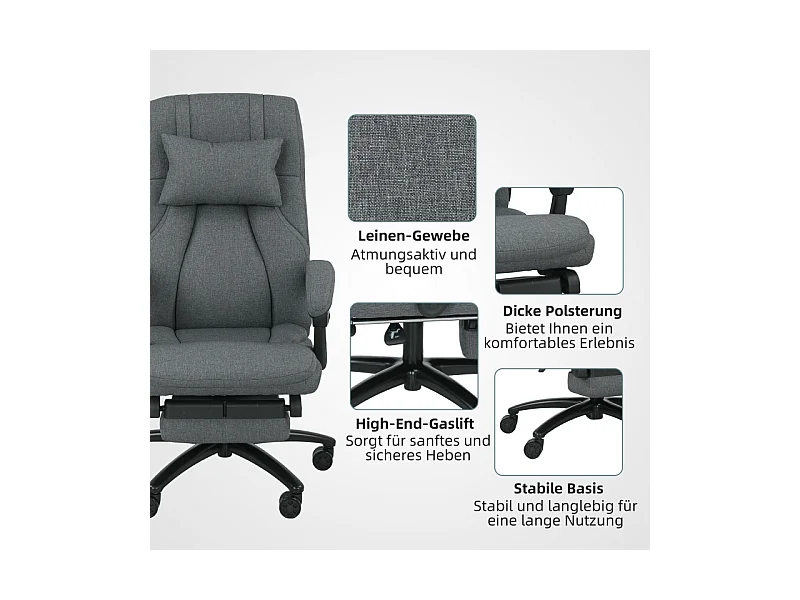 Chaise de bureau avec fonction massage, USB intégré, roulettes pivotantes, siège ergonomique, couleur gris, confortable pour home office
