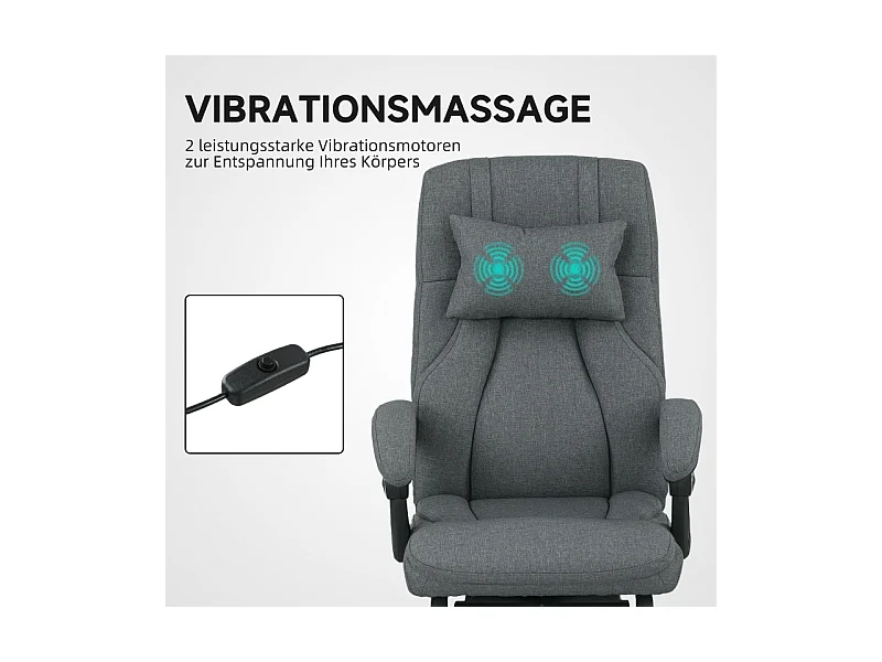 Chaise de bureau avec fonction massage, USB intégré, roulettes pivotantes, siège ergonomique, couleur gris, confortable pour home office