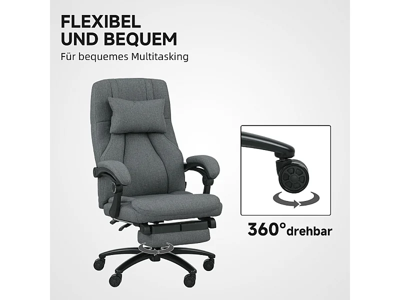 Chaise de bureau avec fonction massage, USB intégré, roulettes pivotantes, siège ergonomique, couleur gris, confortable pour home office