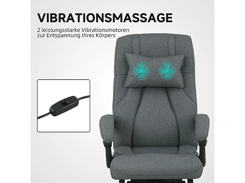 Chaise de bureau avec fonction massage, USB intégré, roulettes pivotantes, siège ergonomique, couleur gris, confortable pour home office