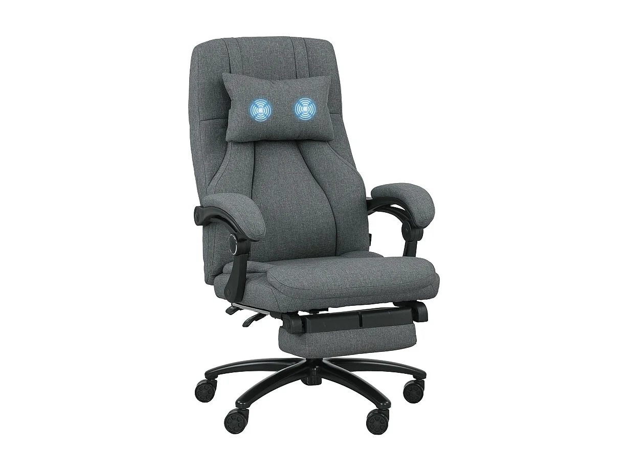 Chaise de bureau avec fonction massage, USB intégré, roulettes pivotantes, siège ergonomique, couleur gris, confortable pour home office