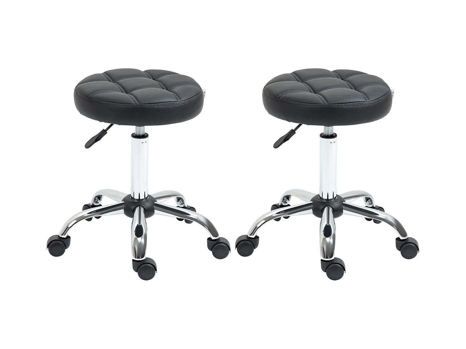 Lot de 2 tabourets pivotants pour salon, réglables en hauteur, avec roulettes, revêtement simili cuir noir,  parfait pour coiffeur ou institut de beauté