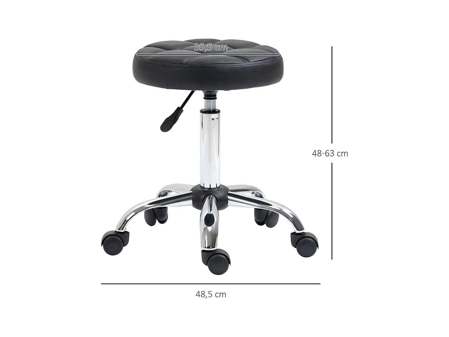 Lot de 2 tabourets pivotants pour salon, réglables en hauteur, avec roulettes, revêtement simili cuir noir,  parfait pour coiffeur ou institut de beauté