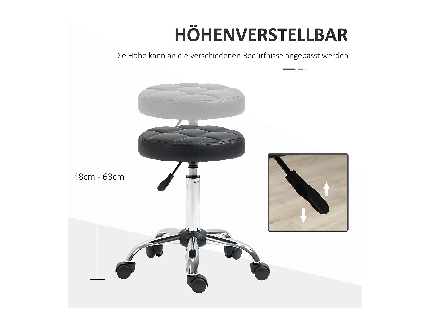 Lot de 2 tabourets pivotants pour salon, réglables en hauteur, avec roulettes, revêtement simili cuir noir,  parfait pour coiffeur ou institut de beauté