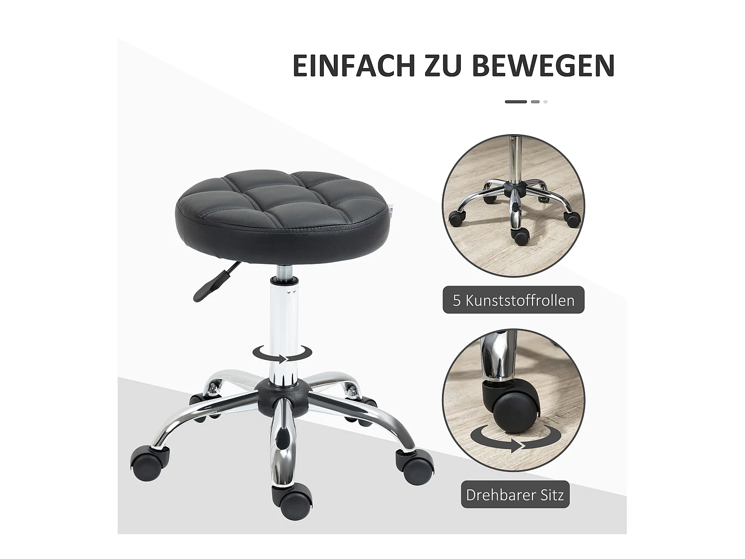 Lot de 2 tabourets pivotants pour salon, réglables en hauteur, avec roulettes, revêtement simili cuir noir,  parfait pour coiffeur ou institut de beauté