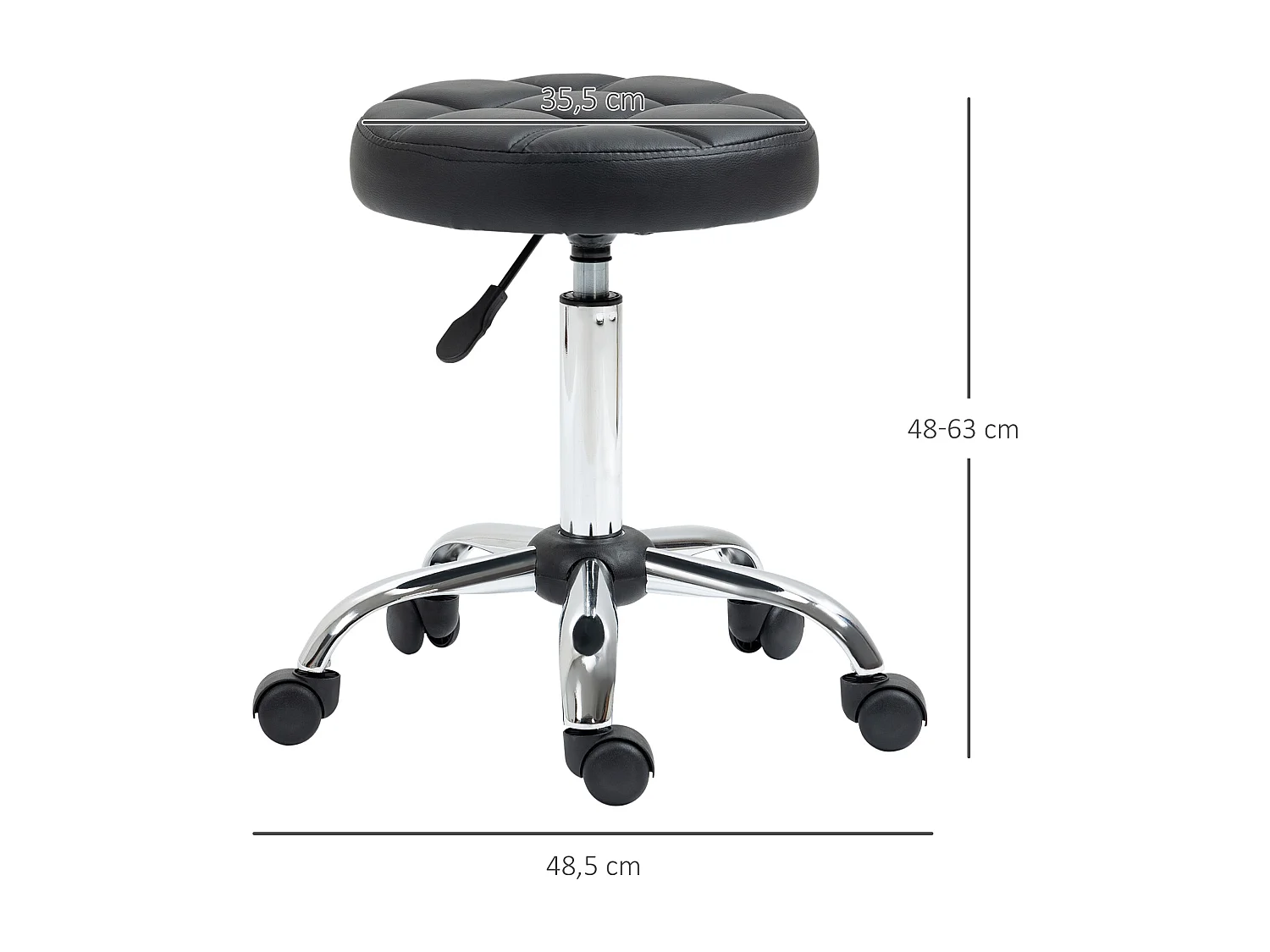 Lot de 2 tabourets pivotants pour salon, réglables en hauteur, avec roulettes, revêtement simili cuir noir,  parfait pour coiffeur ou institut de beauté