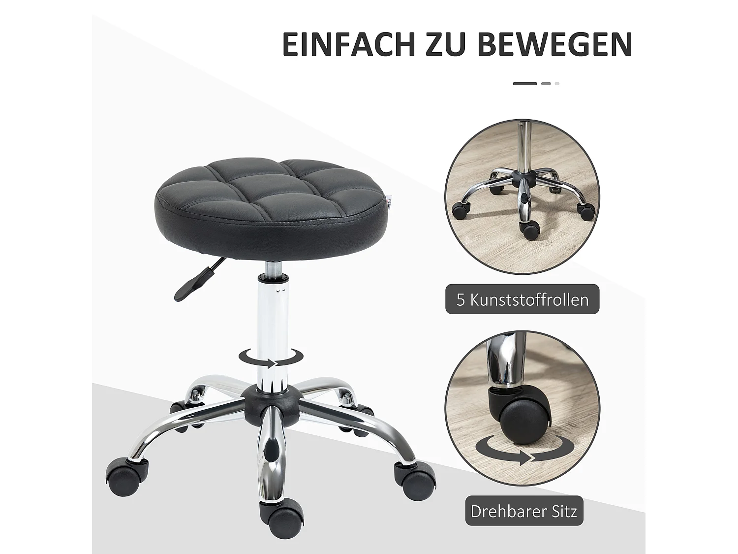 Lot de 2 tabourets pivotants pour salon, réglables en hauteur, avec roulettes, revêtement simili cuir noir,  parfait pour coiffeur ou institut de beauté