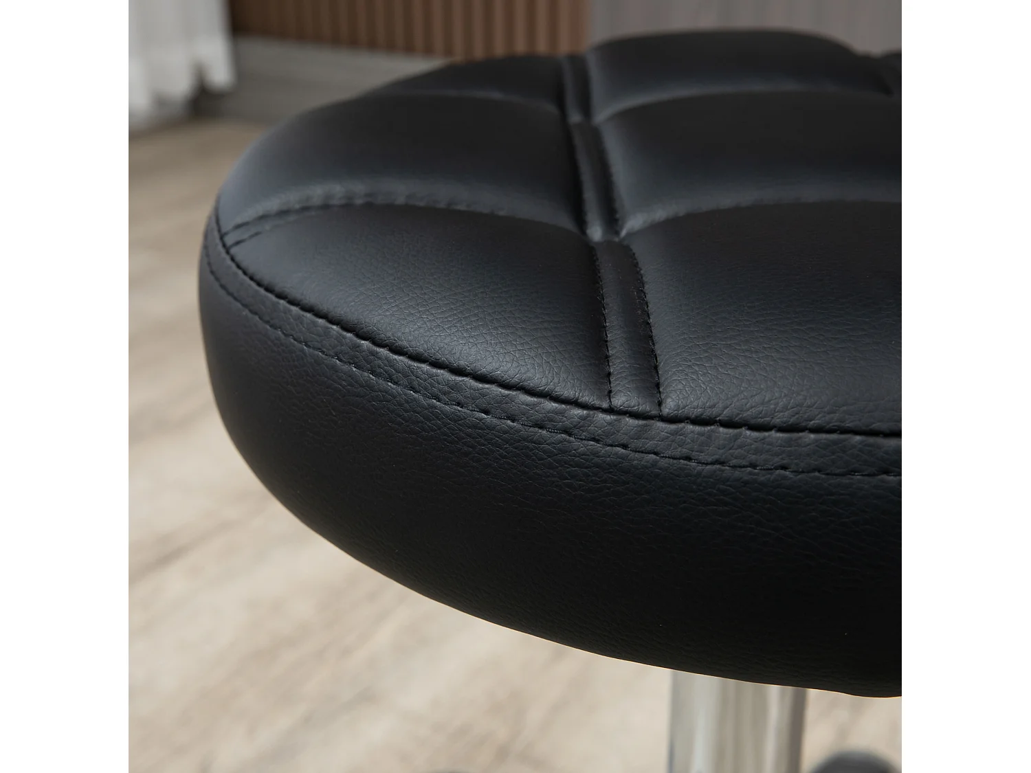 Lot de 2 tabourets pivotants pour salon, réglables en hauteur, avec roulettes, revêtement simili cuir noir,  parfait pour coiffeur ou institut de beauté