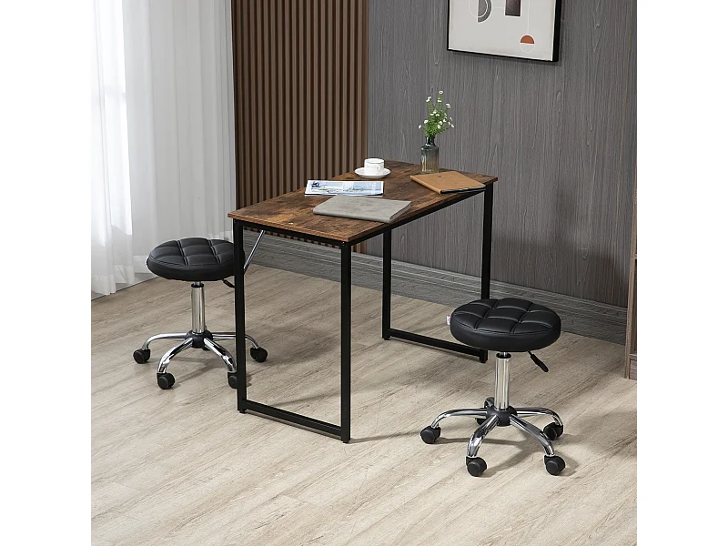 Lot de 2 tabourets pivotants pour salon, réglables en hauteur, avec roulettes, revêtement simili cuir noir,  parfait pour coiffeur ou institut de beauté