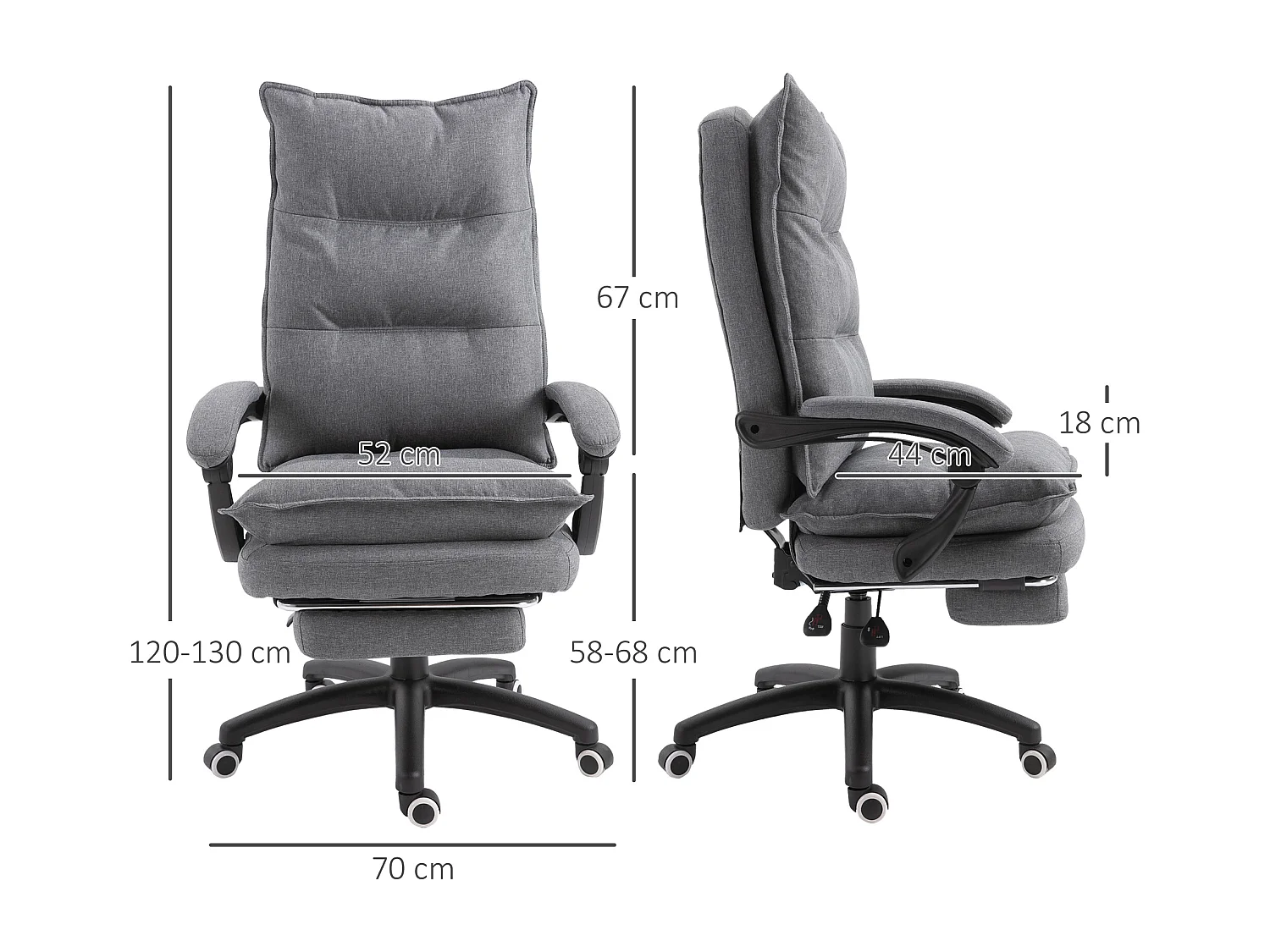 Ergonomische bureaustoel met massage, uitschuifbare voetensteun, in hoogte verstelbaar, grijs, voor optimaal comfort op kantoor