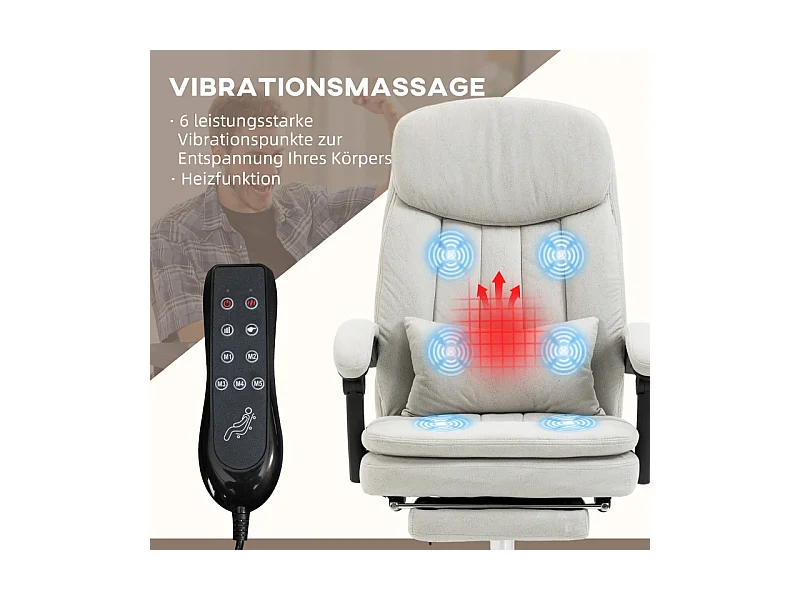 Fauteuil de bureau ergonomique avec fonction massage et chauffage, réglable, revêtement , confortable pour espace de travail