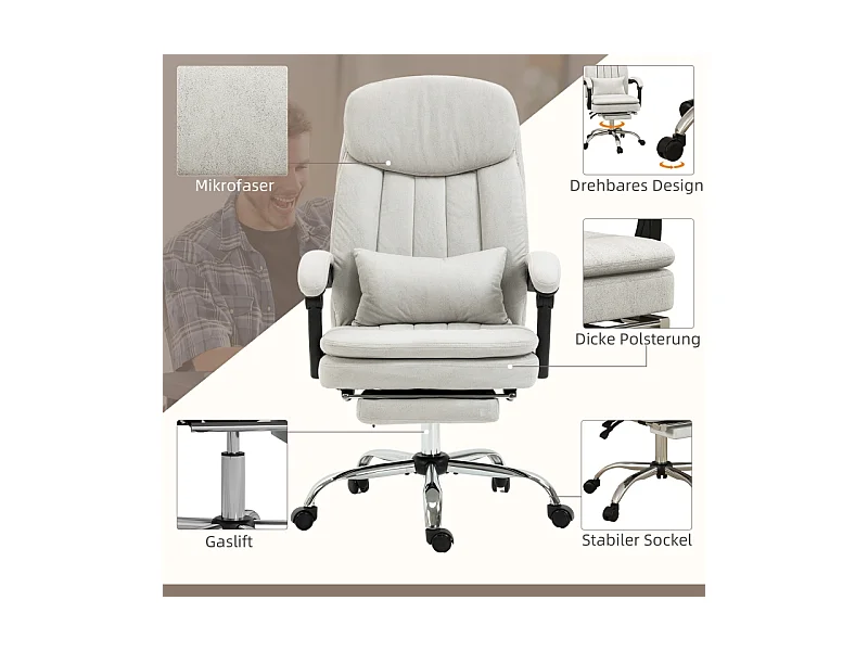 Fauteuil de bureau ergonomique avec fonction massage et chauffage, réglable, revêtement , confortable pour espace de travail
