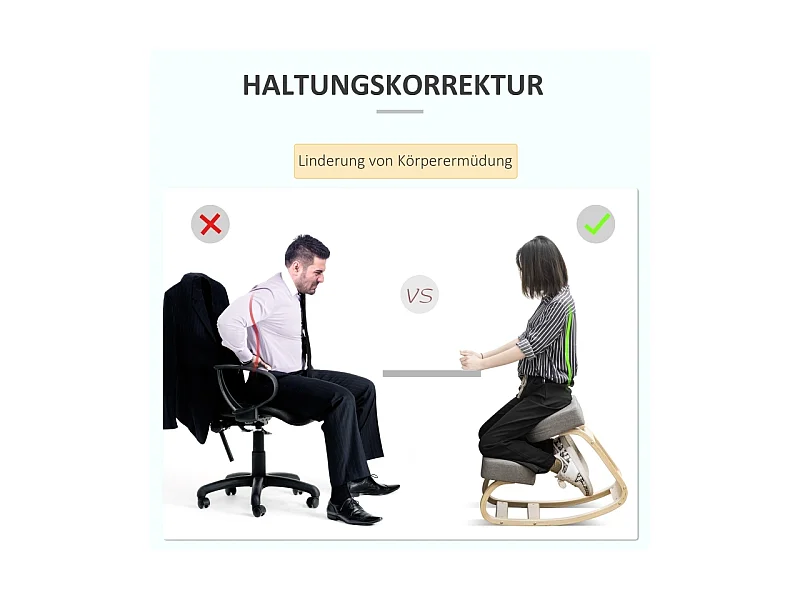 Chaise ergonomique à genoux, tabouret rembourré pour posture saine, bois de bouleau, supporte jusqu'à 120 kg, confortable, gris