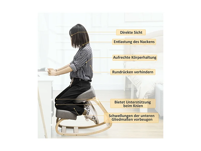 Chaise ergonomique à genoux, tabouret rembourré pour posture saine, bois de bouleau, supporte jusqu'à 120 kg, confortable, gris