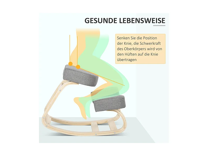 Chaise ergonomique à genoux, tabouret rembourré pour posture saine, bois de bouleau, supporte jusqu'à 120 kg, confortable, gris