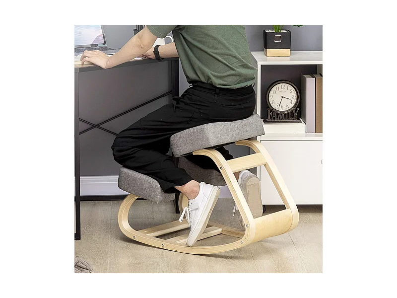 Ergonomische knielstoel, gevoerde kruk voor een gezonde houding, berkenhout, ondersteunt tot 120 kg, comfortabel, grijs