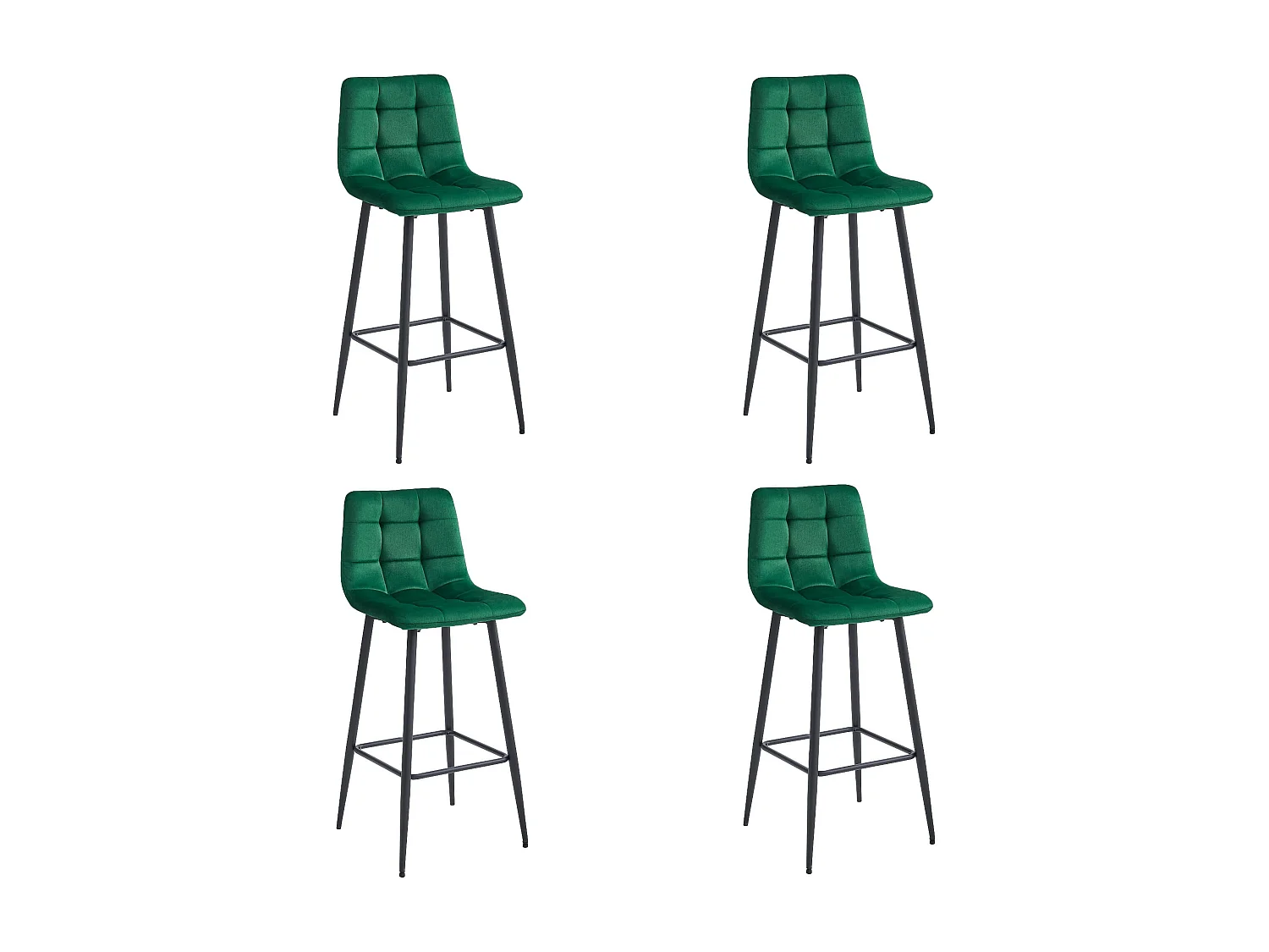 Tabourets bar Valora TEOTO velours vert foncé pieds acier noir x4