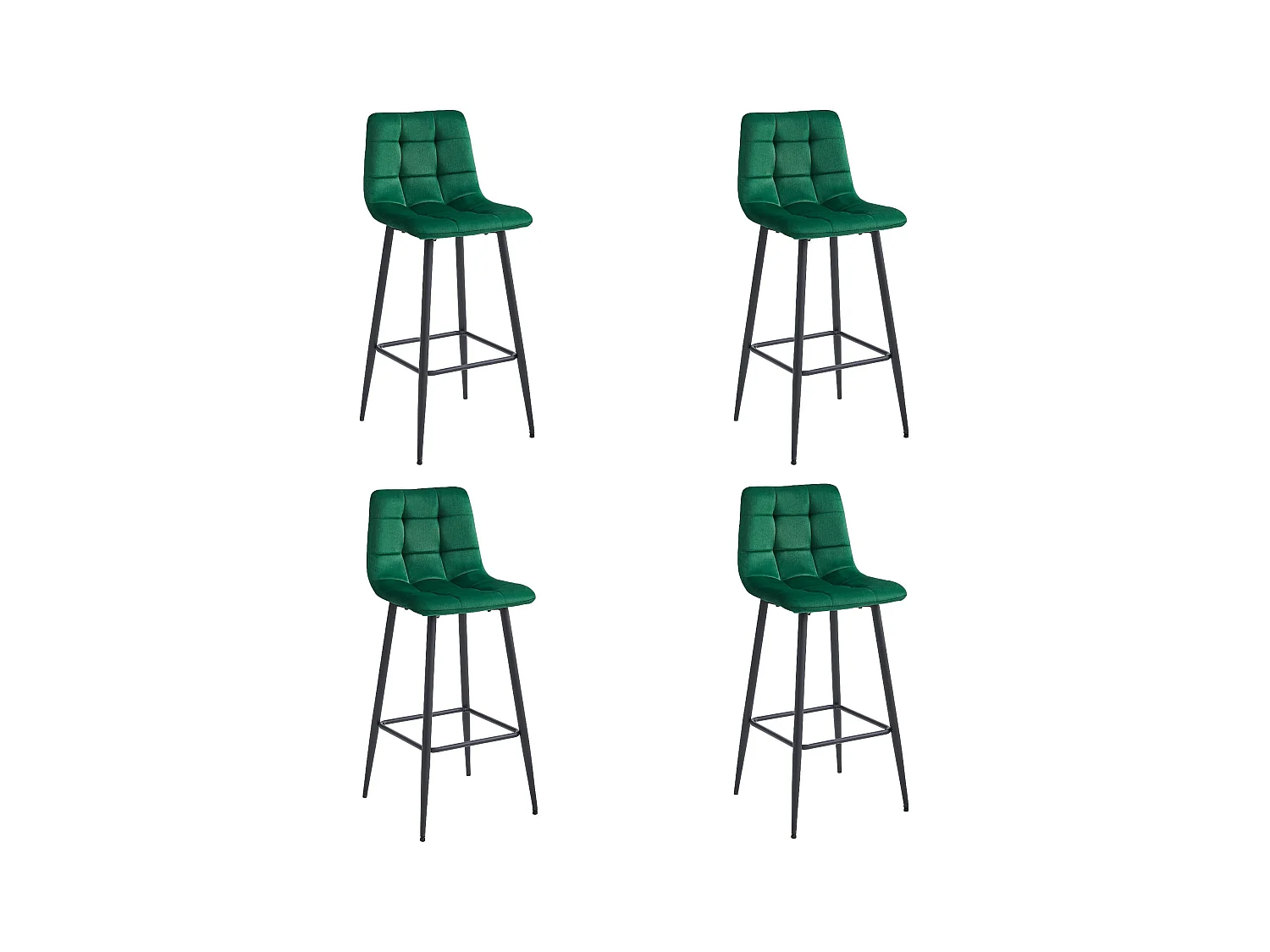 Tabourets bar Valora TEOTO velours vert foncé pieds acier noir x4