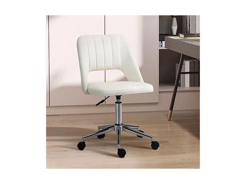 Fauteuil pivotant beige, réglable en hauteur, ergonomique et moderne, compact, idéal pour bureau ou salon, confort optimal et design élégant