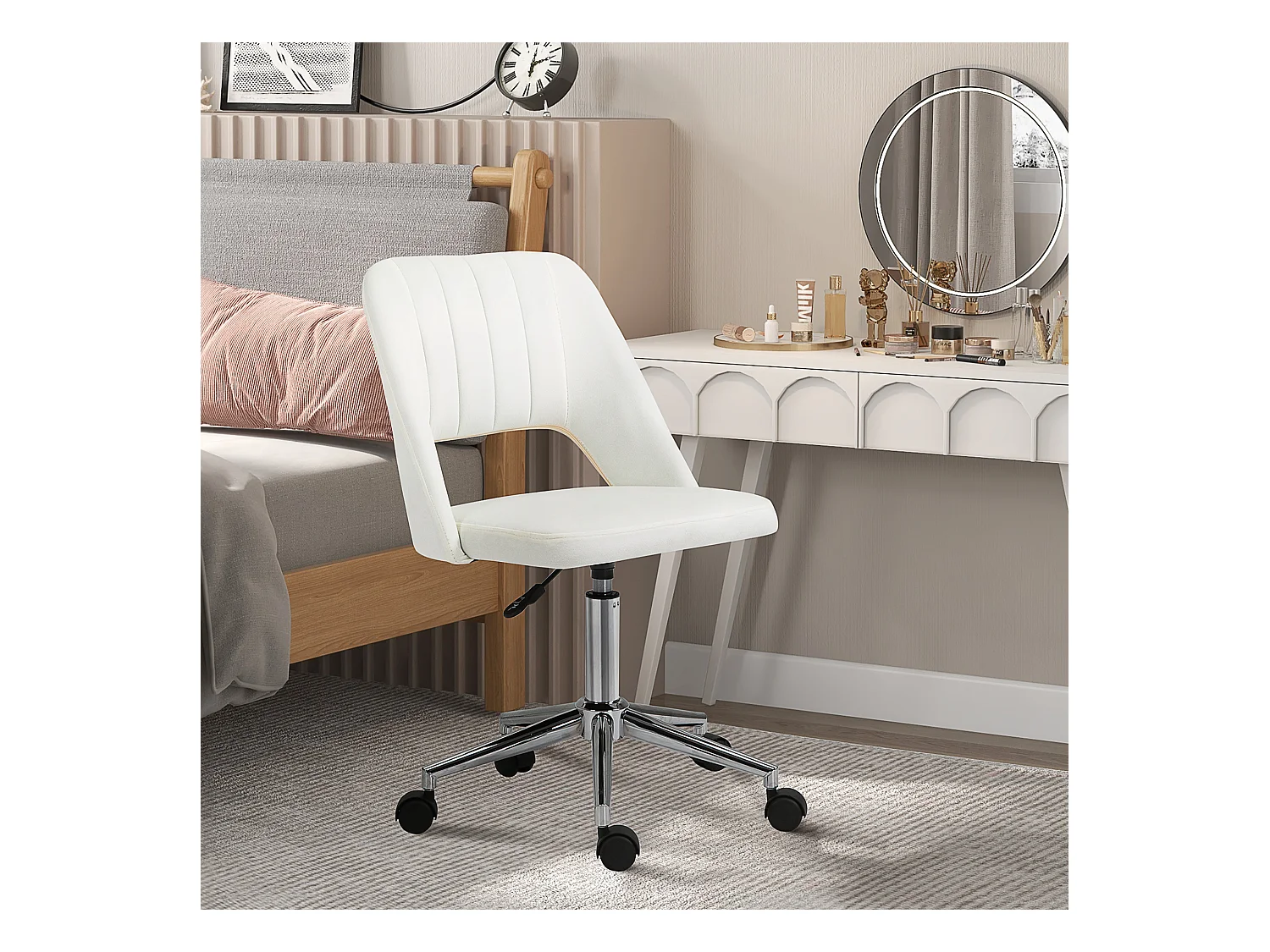 Fauteuil pivotant beige, réglable en hauteur, ergonomique et moderne, compact, idéal pour bureau ou salon, confort optimal et design élégant