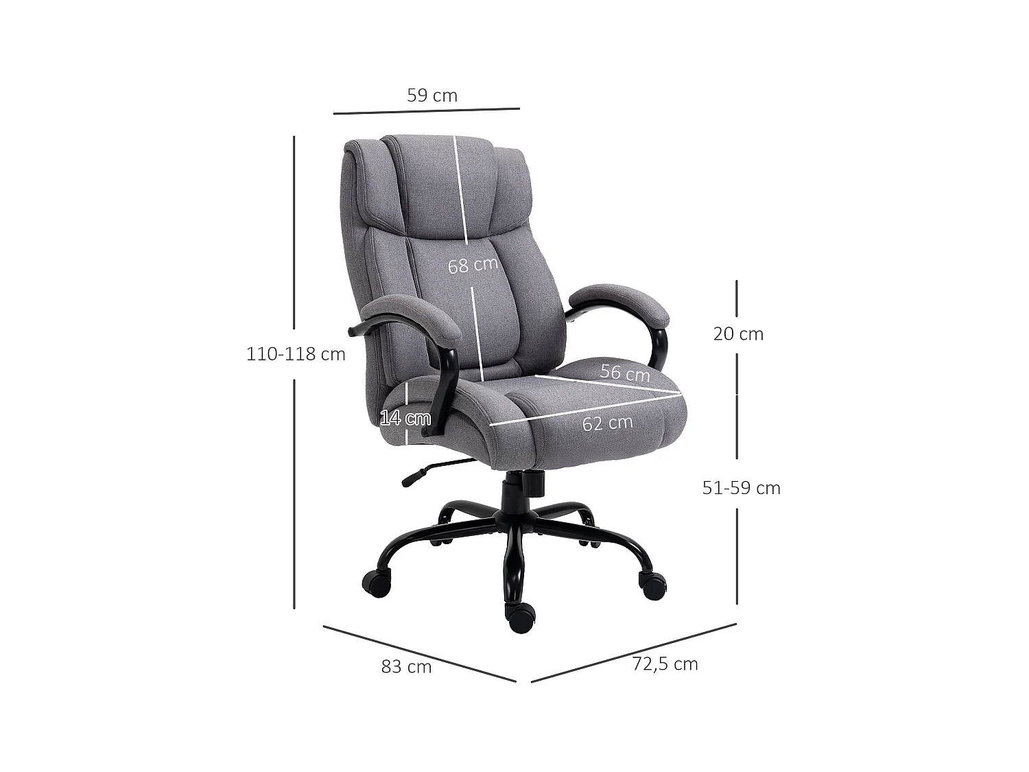 Fauteuil de bureau ergonomique avec fonction basculante, assise épaisse et rembourrée, supporte jusqu'à 220 kg, idéal pour le travail ou le gaming