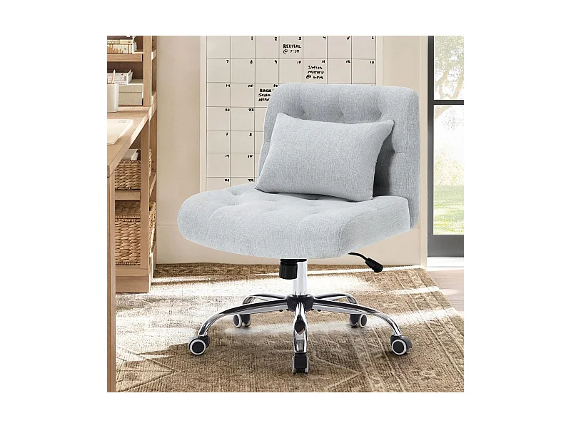 Silla de oficina giratoria de lino sin brazos con cojín lumbar, asiento con ruedas para dormitorio u oficina, capacidad de 160 kg