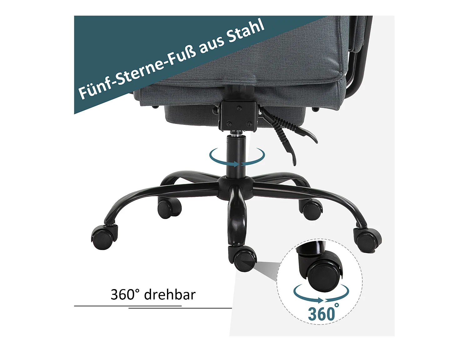 Chaise de bureau inclinable 150° avec appui-tête, ergonomique, réglable en hauteur, robuste jusqu'à 135 kg, gris,  pour travail et détente