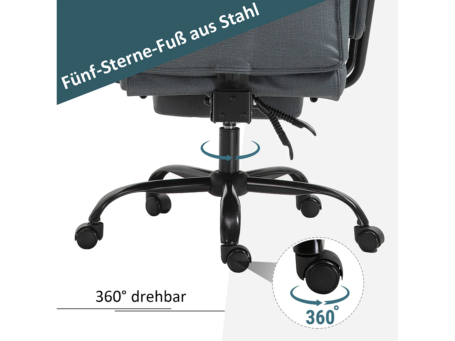 Chaise de bureau inclinable 150° avec appui-tête, ergonomique, réglable en hauteur, robuste jusqu'à 135 kg, gris,  pour travail et détente