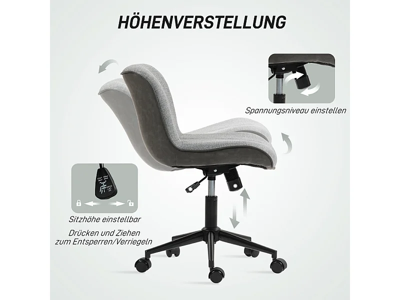 Draaibare bureaustoel zonder armleuningen, in hoogte verstelbaar voor thuiskantoor, schommelfunctie, bekleding in linnenlook, kleur grijs