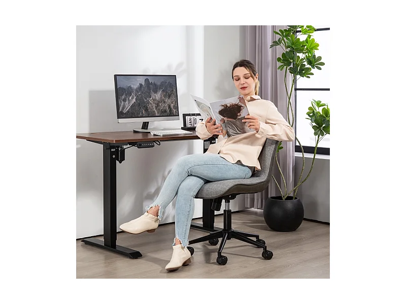 Chaise de bureau pivotante sans accoudoirs, réglable en hauteur pour home office, fonction bascule, revêtement imitation lin, couleur gris