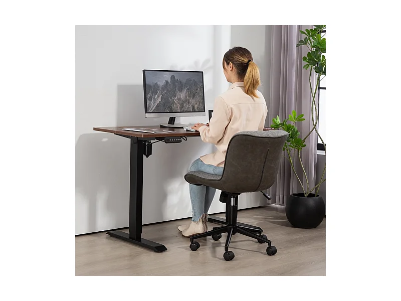 Chaise de bureau pivotante sans accoudoirs, réglable en hauteur pour home office, fonction bascule, revêtement imitation lin, couleur gris