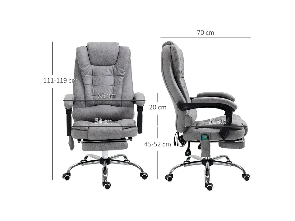 Chaise de bureau ergonomique avec massage et chauffage, télécommande incluse,  gris, pratique pour home office