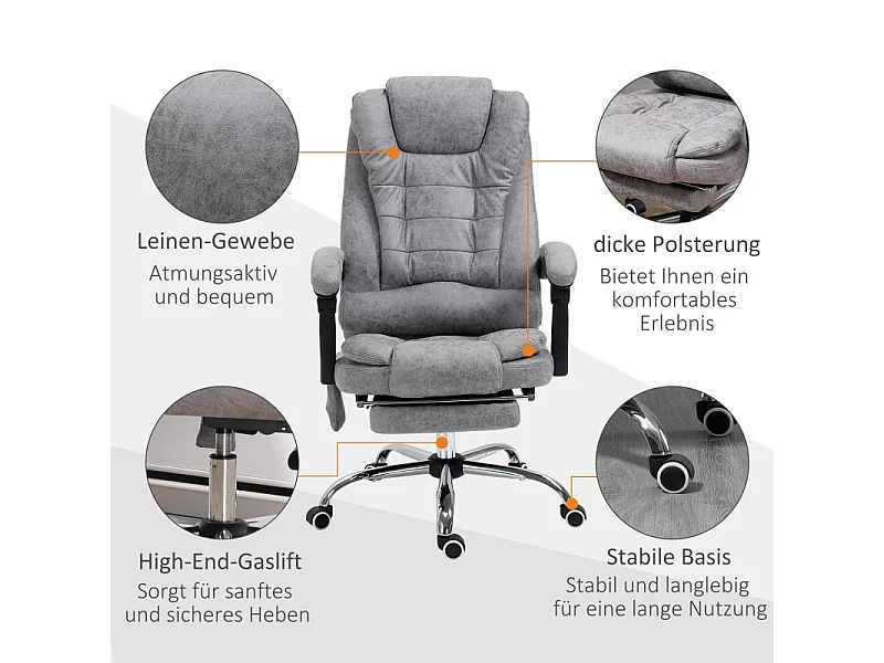 Chaise de bureau ergonomique avec massage et chauffage, télécommande incluse,  gris, pratique pour home office