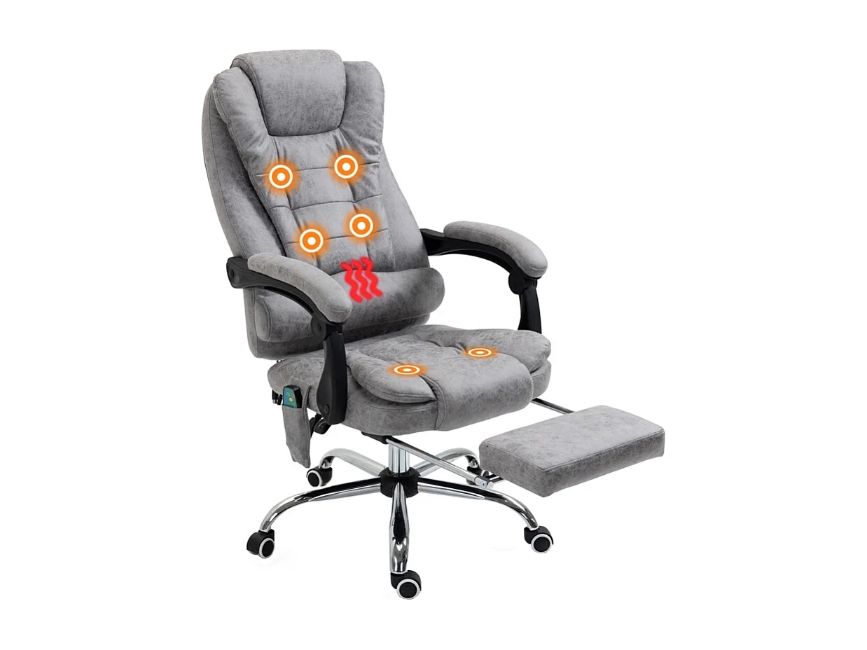 Chaise de bureau ergonomique avec massage et chauffage, télécommande incluse,  gris, pratique pour home office