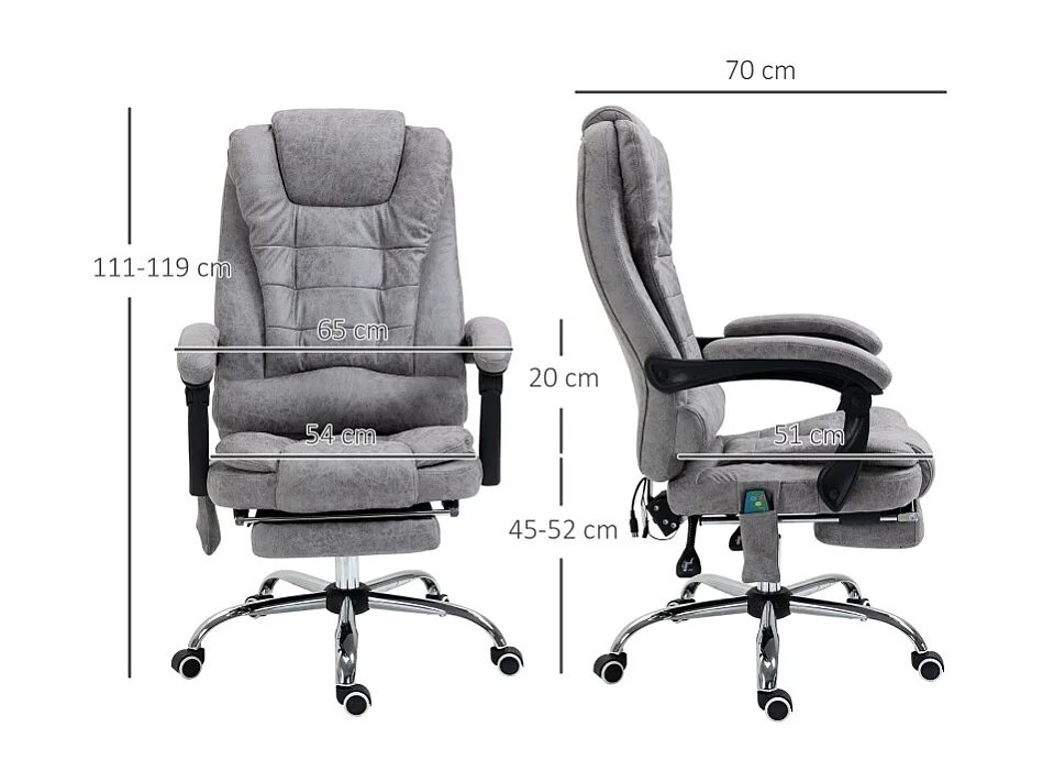 Chaise de bureau ergonomique avec massage et chauffage, télécommande incluse,  gris, pratique pour home office