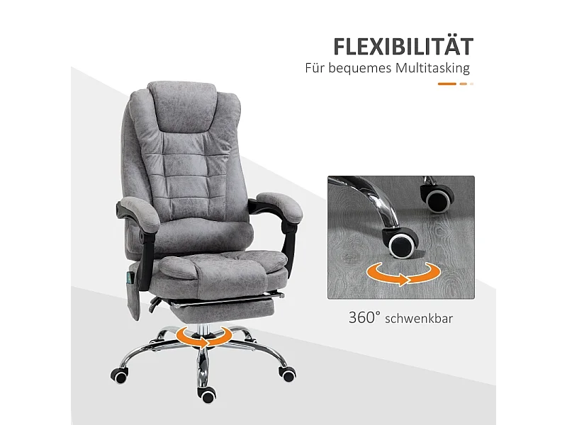 Chaise de bureau ergonomique avec massage et chauffage, télécommande incluse,  gris, pratique pour home office